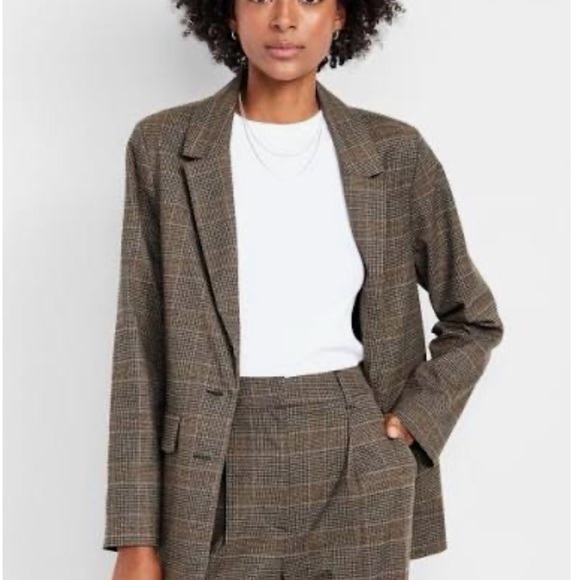 Old Navy Jackets & Blazers - Old Navy Relaxed Twill Blazer Brown Plaid Unlined Size XS